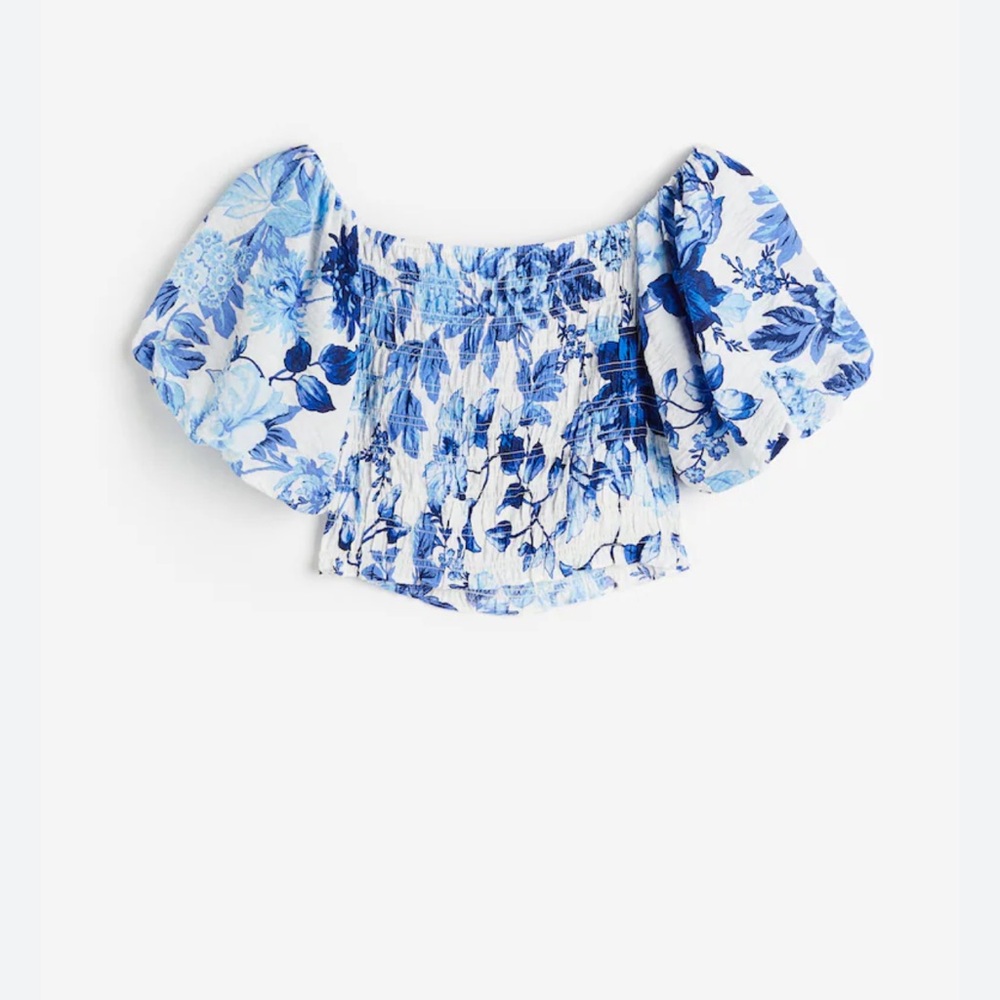 Floral Blue Off-Shoulder Top